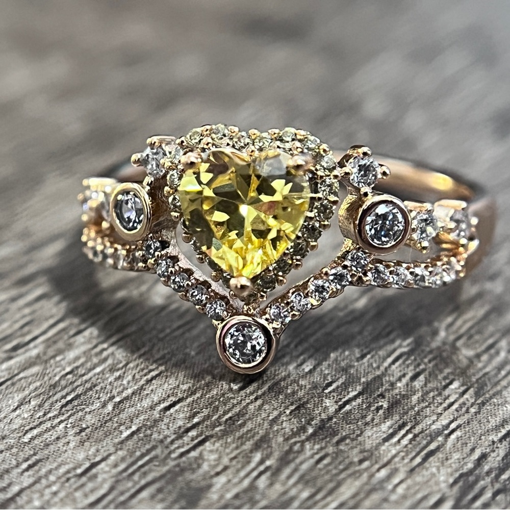 Citrine Yellow Heart Diamond Ring